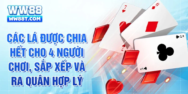 Các lá được chia hết cho 4 người chơi, sắp xếp và ra quân hợp lý